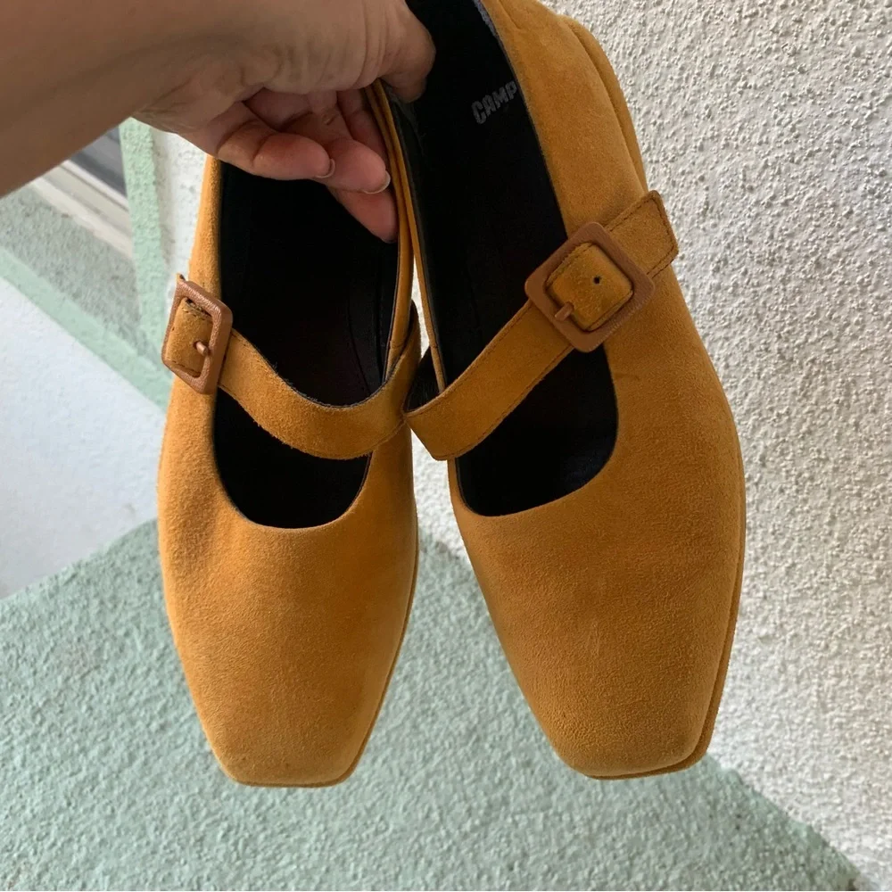 Camper Fidelia Mustard Yellow Suede Mary Jane Flats size 38